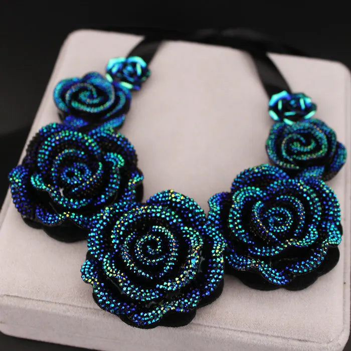 Big Blue Resin Flower Necklaces and Earrings
