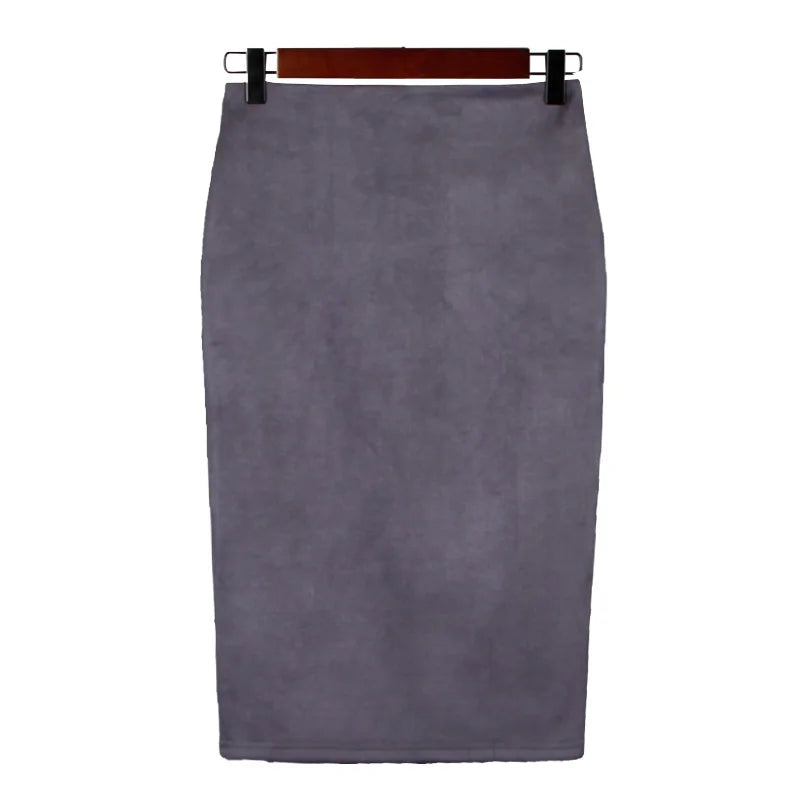 Suede Solid Color Pencil Skirt