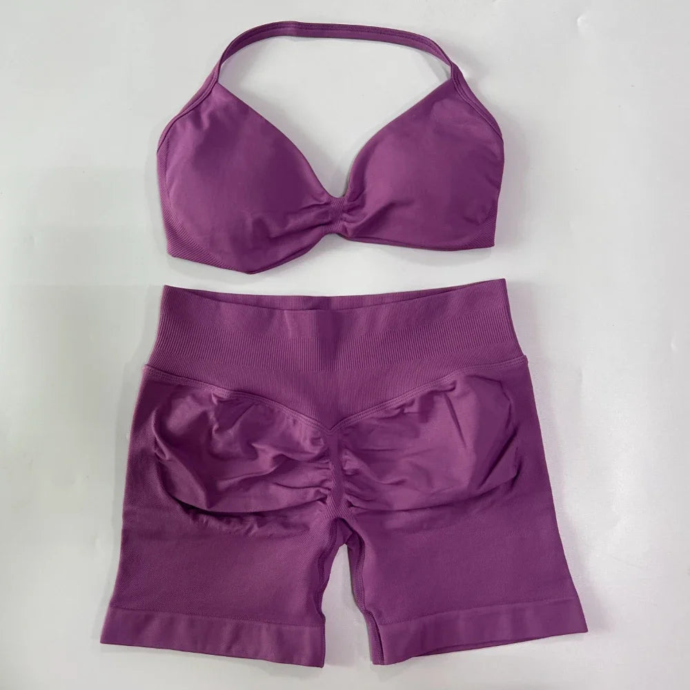 NO LOGO 2PCS Gym Set Women Strappy Yoga Bra