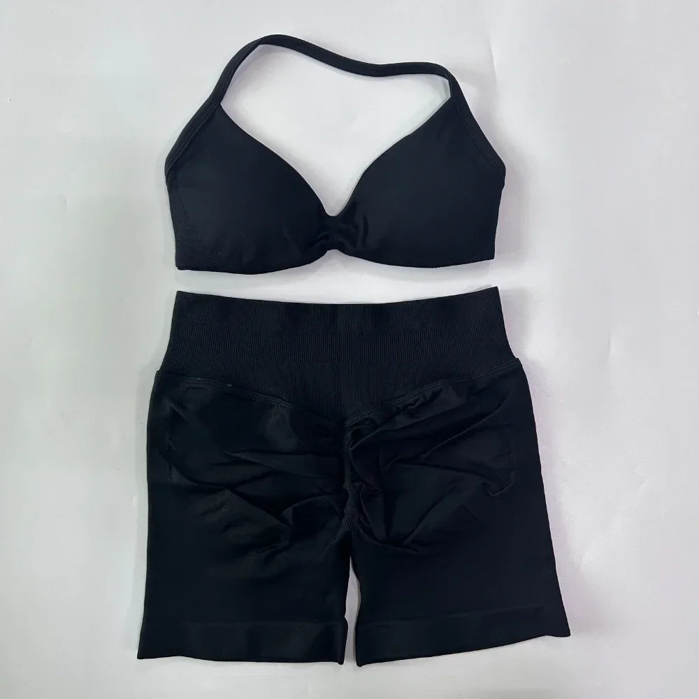 NO LOGO 2PCS Gym Set Women Strappy Yoga Bra