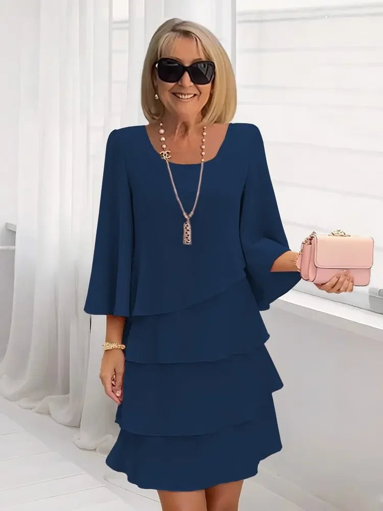 Fashion Cake Skirt 3/4 Bell Sleeve Dress