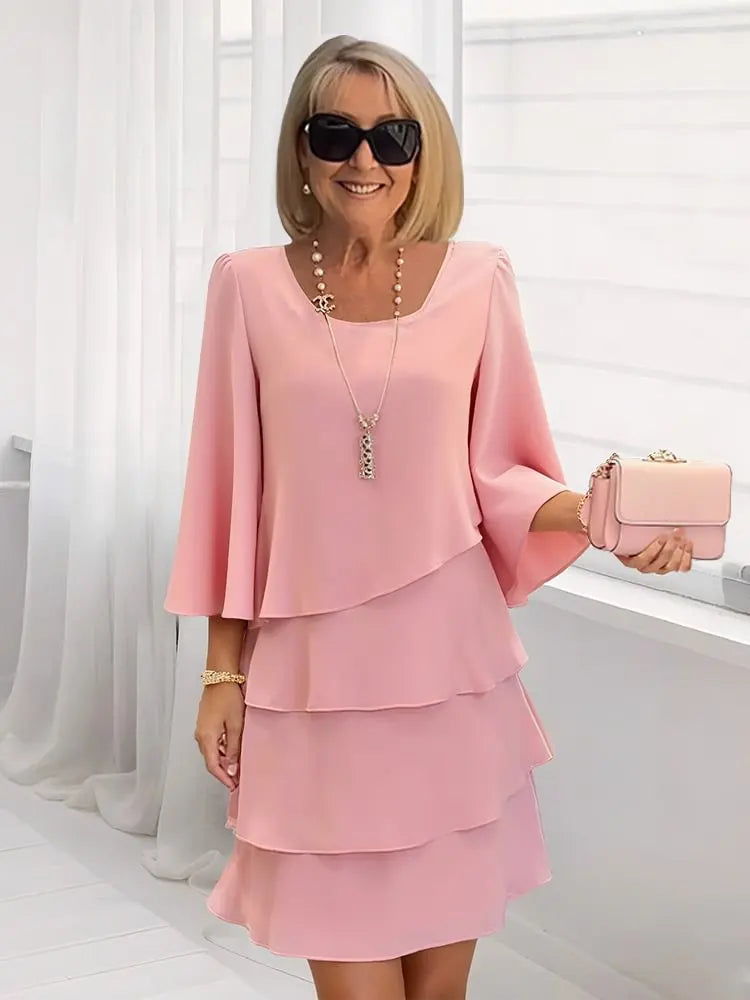 Fashion Cake Skirt 3/4 Bell Sleeve Dress