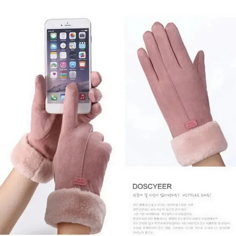 Women Plush Suede Gloves