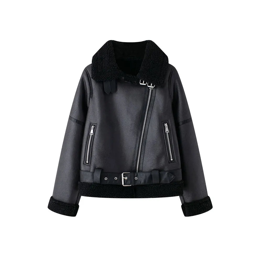 Women's Thick Warm Suede Jacket with Belt