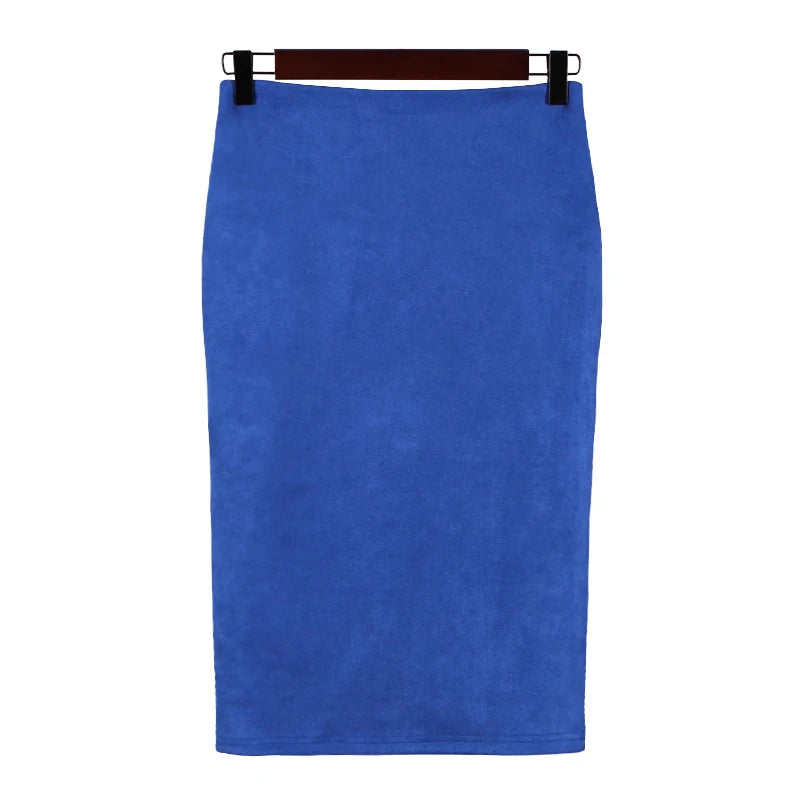 Suede Solid Color Pencil Skirt