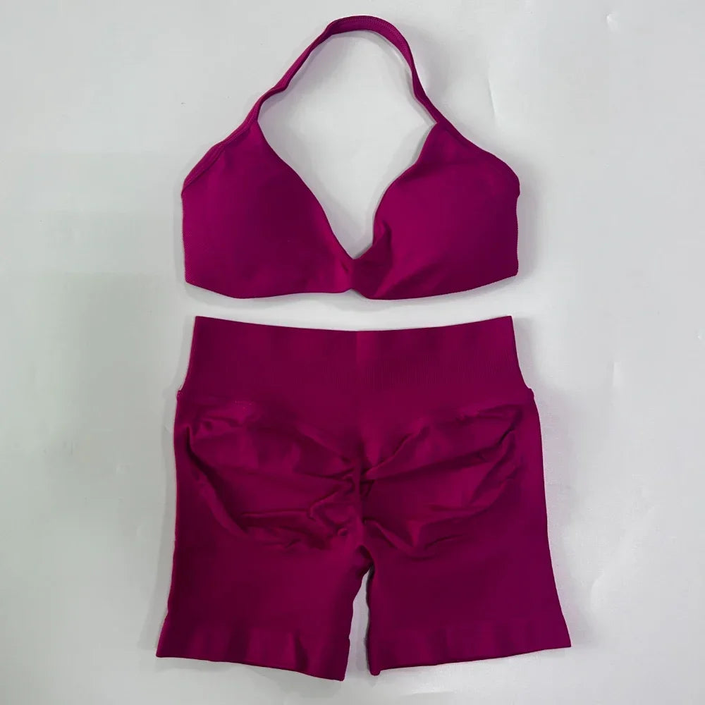 NO LOGO 2PCS Gym Set Women Strappy Yoga Bra