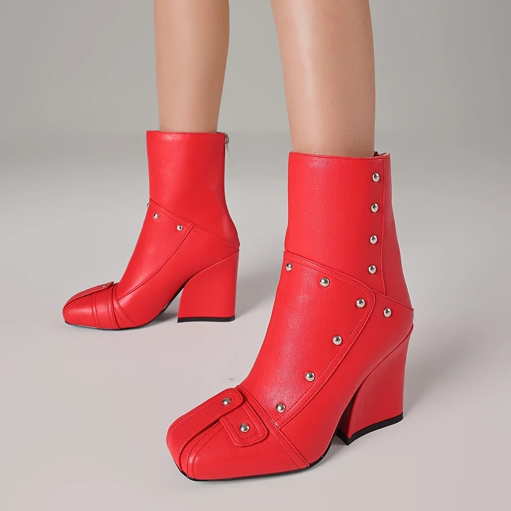 Women's Punk Square Toe Ankle Boots