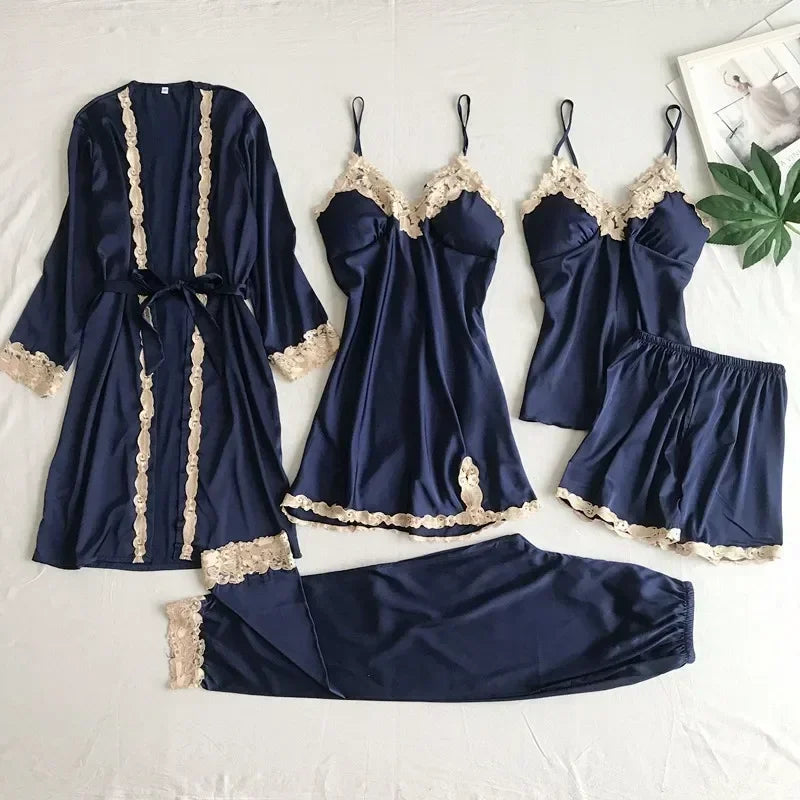 Luxury Satin Pajama Set 5 Pcs