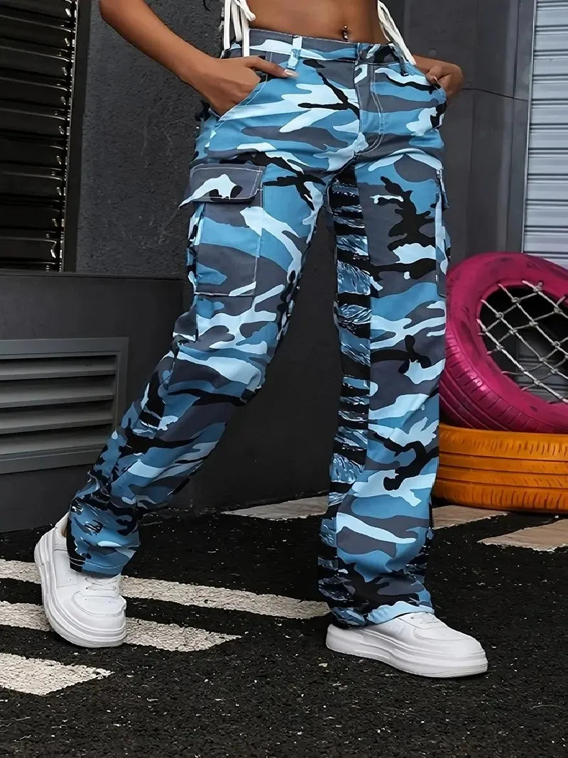 Women's navy camouflage sports and casual straight work jeans