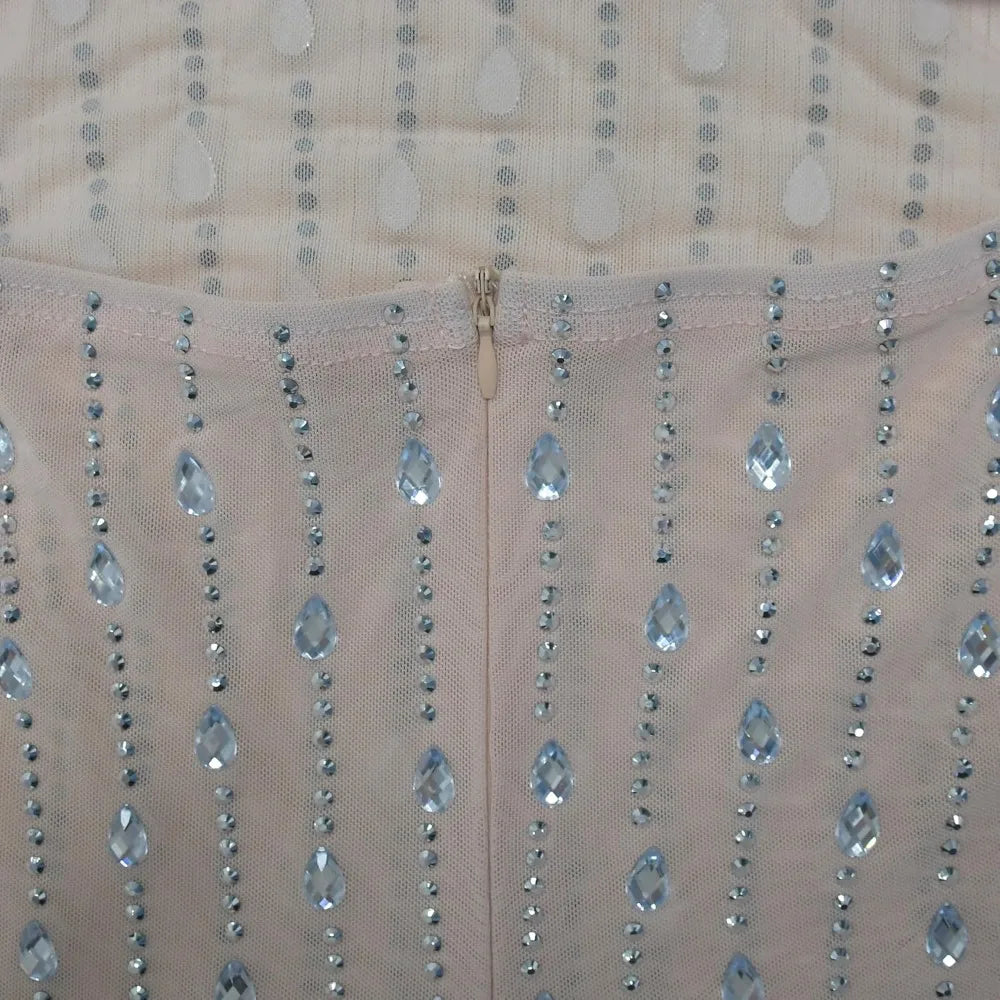 Women's Long Sleeve Mesh Rhinestone See Through Sequined Party Dress