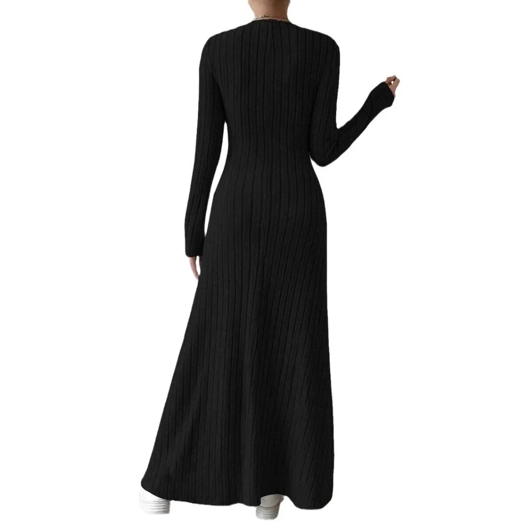 Fashionable Knitted Long Sleeve A- Line Streetwear Dress