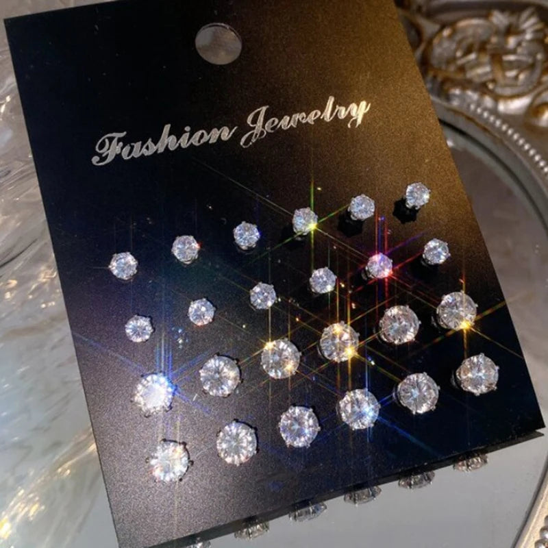 36 Pairs Shiny Zircon Stud Earrings Set for Women Men