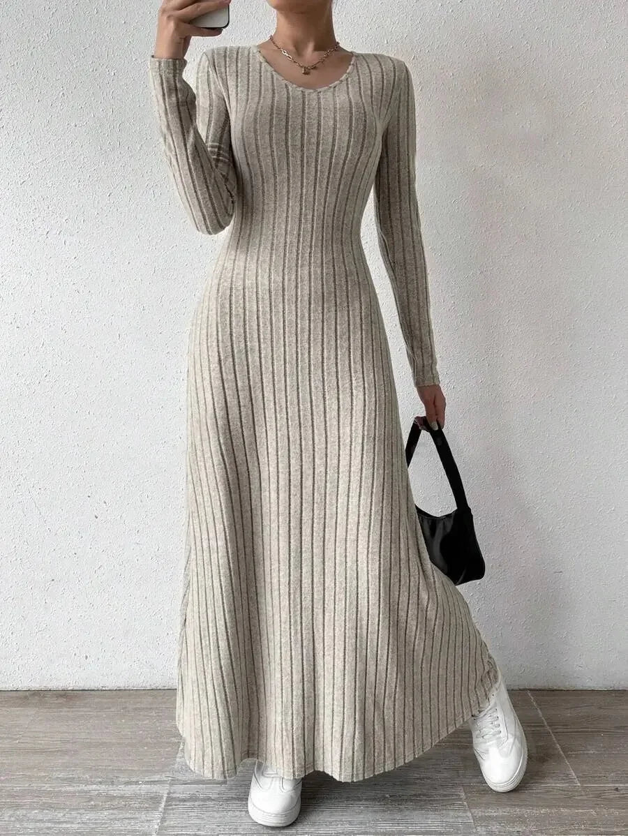 Fashionable Knitted Long Sleeve A- Line Streetwear Dress