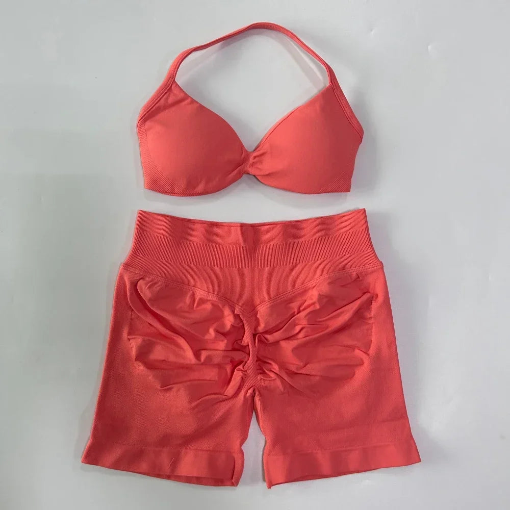 NO LOGO 2PCS Gym Set Women Strappy Yoga Bra