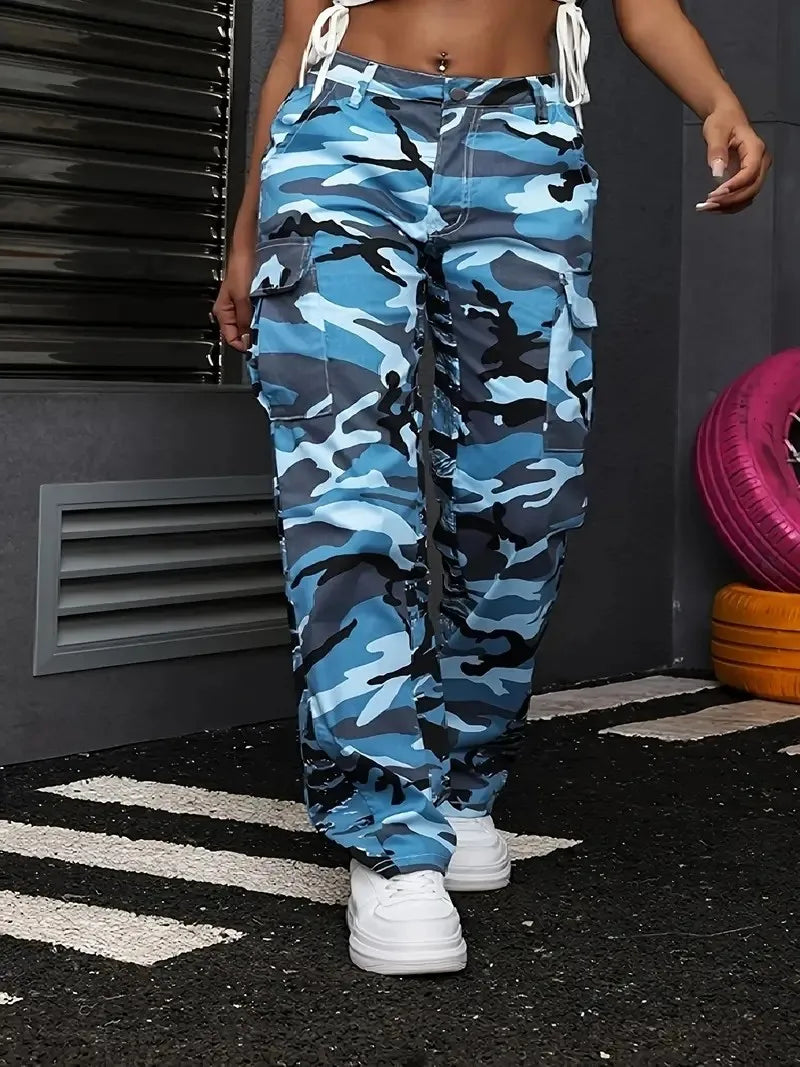 Women's navy camouflage sports and casual straight work jeans
