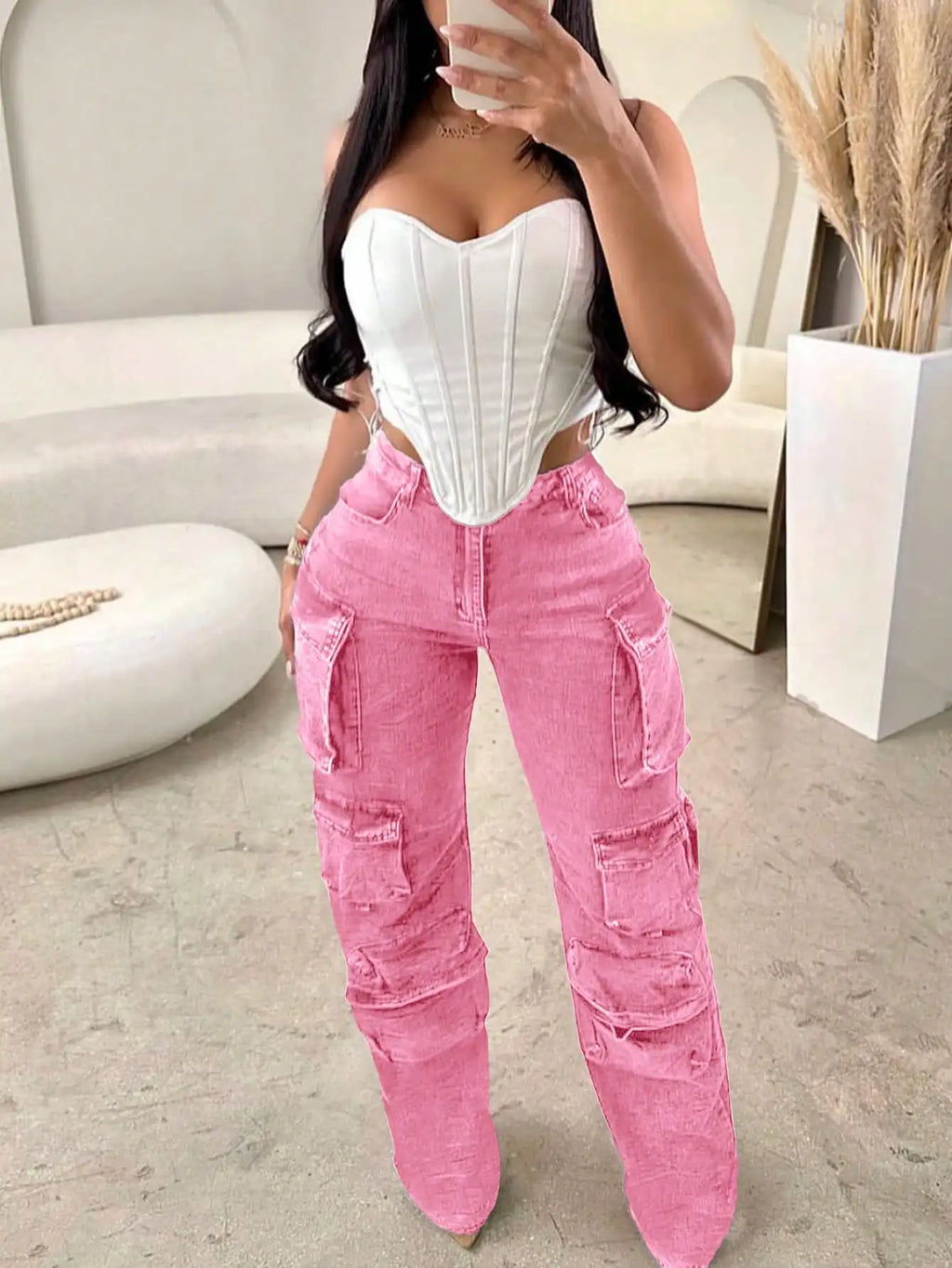 Women's Pink Cargo Jeans