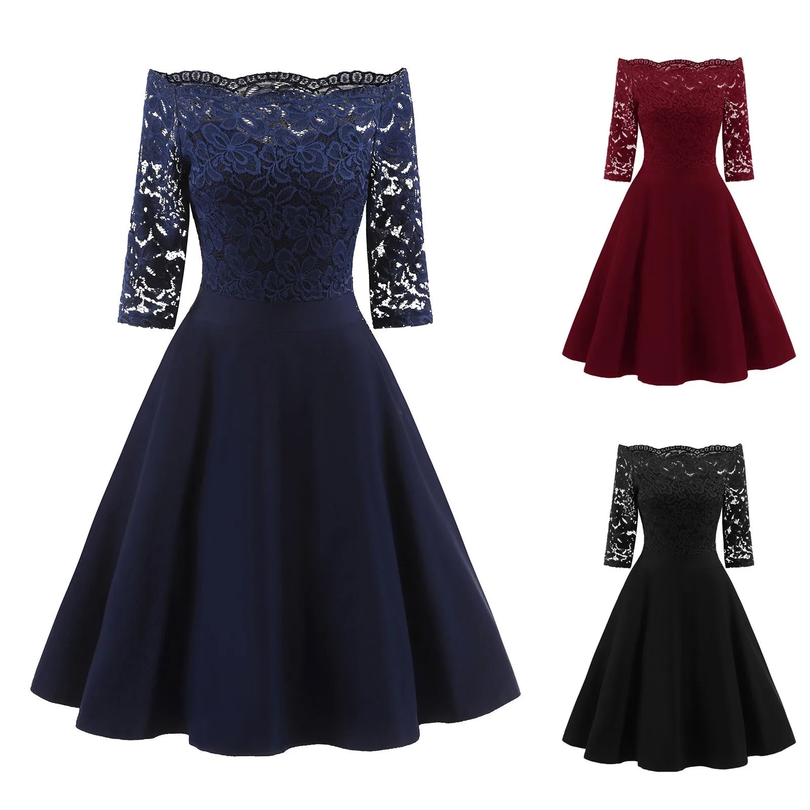 Women Elegant Off Shoulder Half Sleeve Dresses