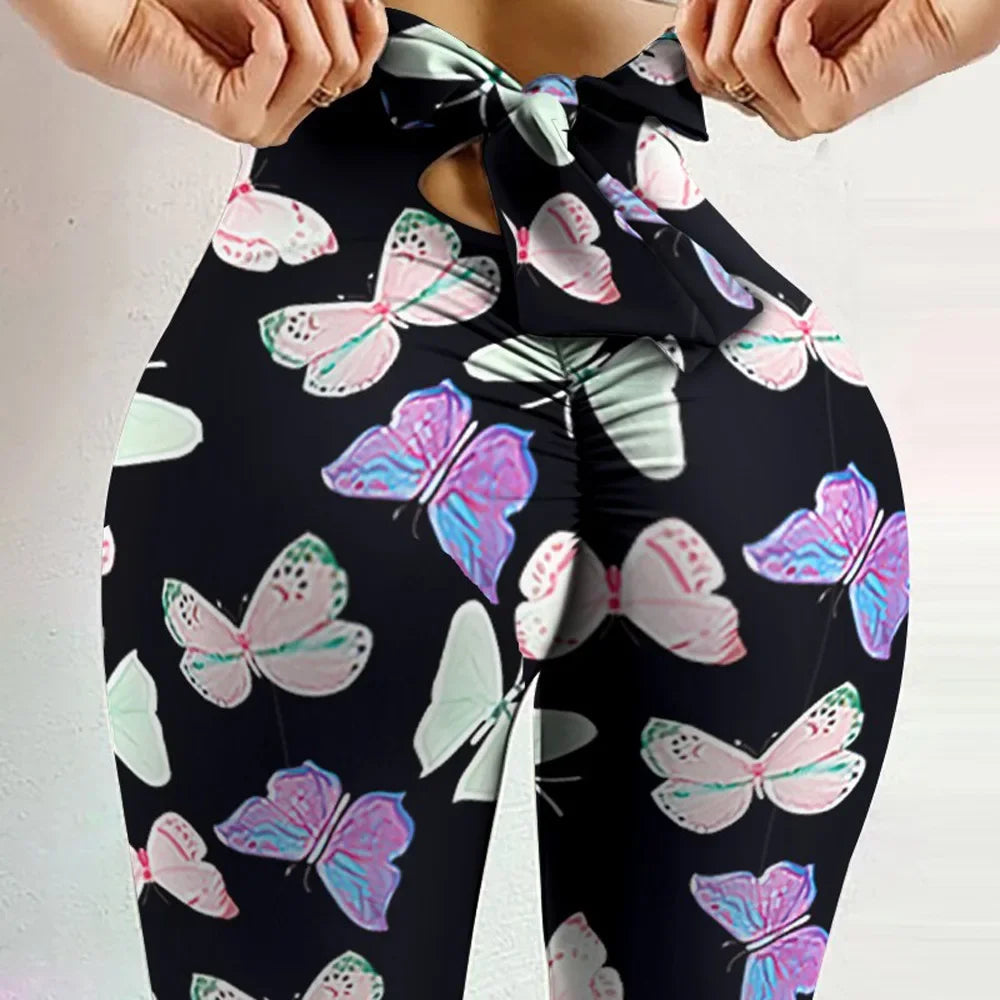 High Waist Sexy Butterfly Printed Leggings Bowknot Yoga Pants