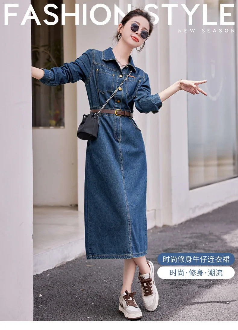 Long Sleeve Denim Ankle Length Dress