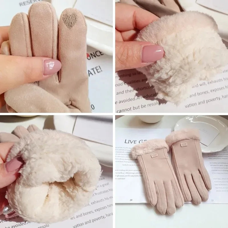 Women Plush Suede Gloves