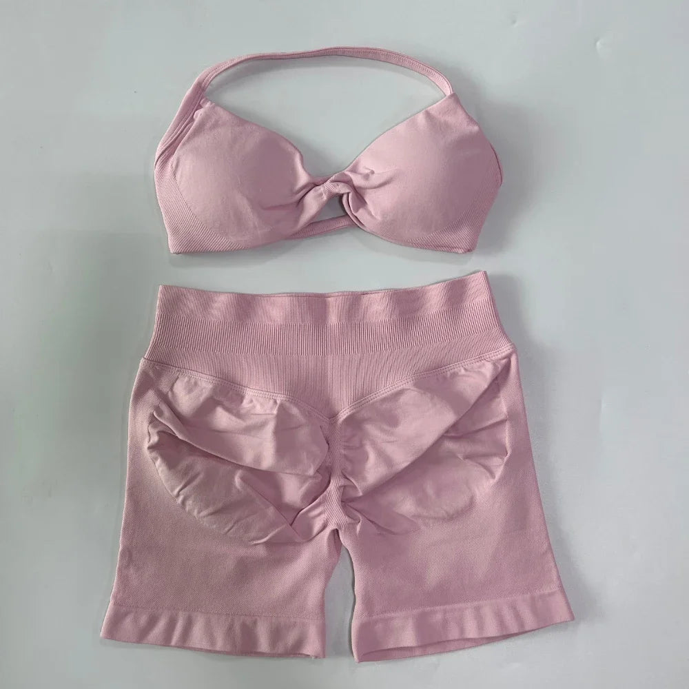 NO LOGO 2PCS Gym Set Women Strappy Yoga Bra