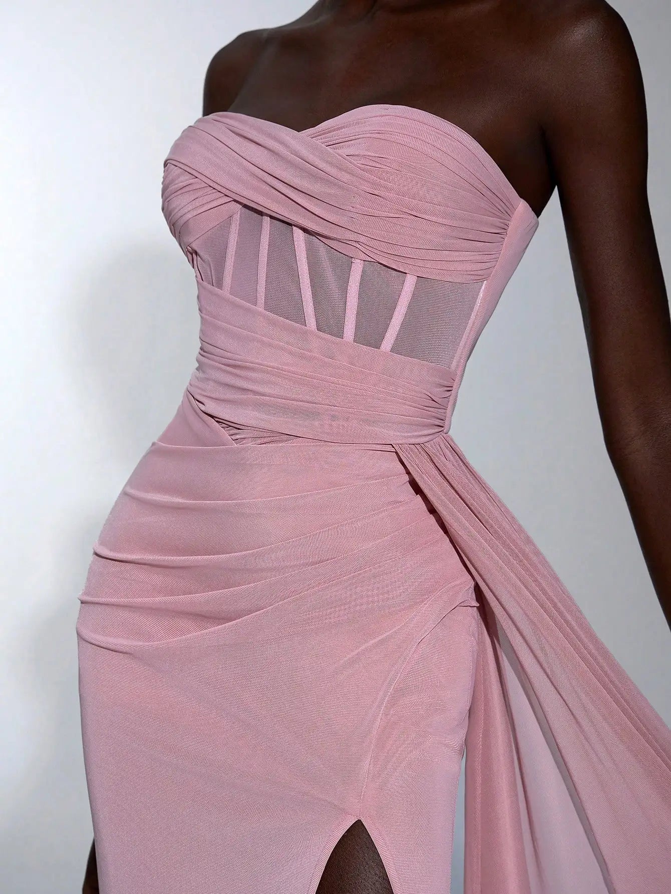Pink Strapless Maxi Dress with Twisted Bodice