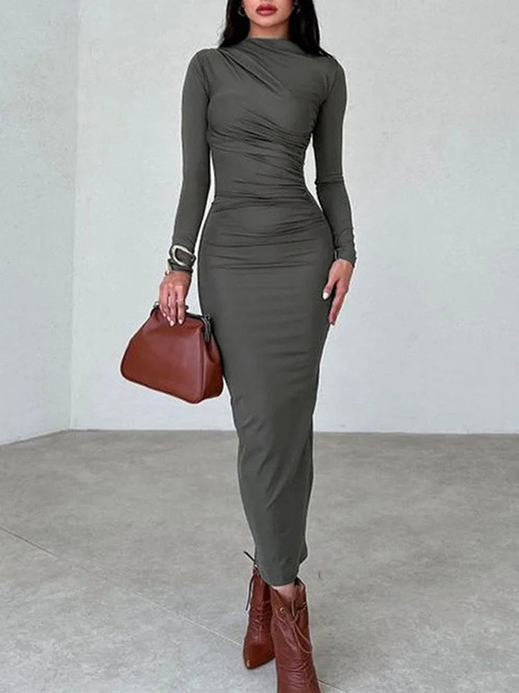 Women Elegant Solid Black Bodycon Maxi Dress