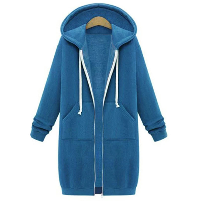 Loose Maxi Hooded Jackets Zipper with Pockets