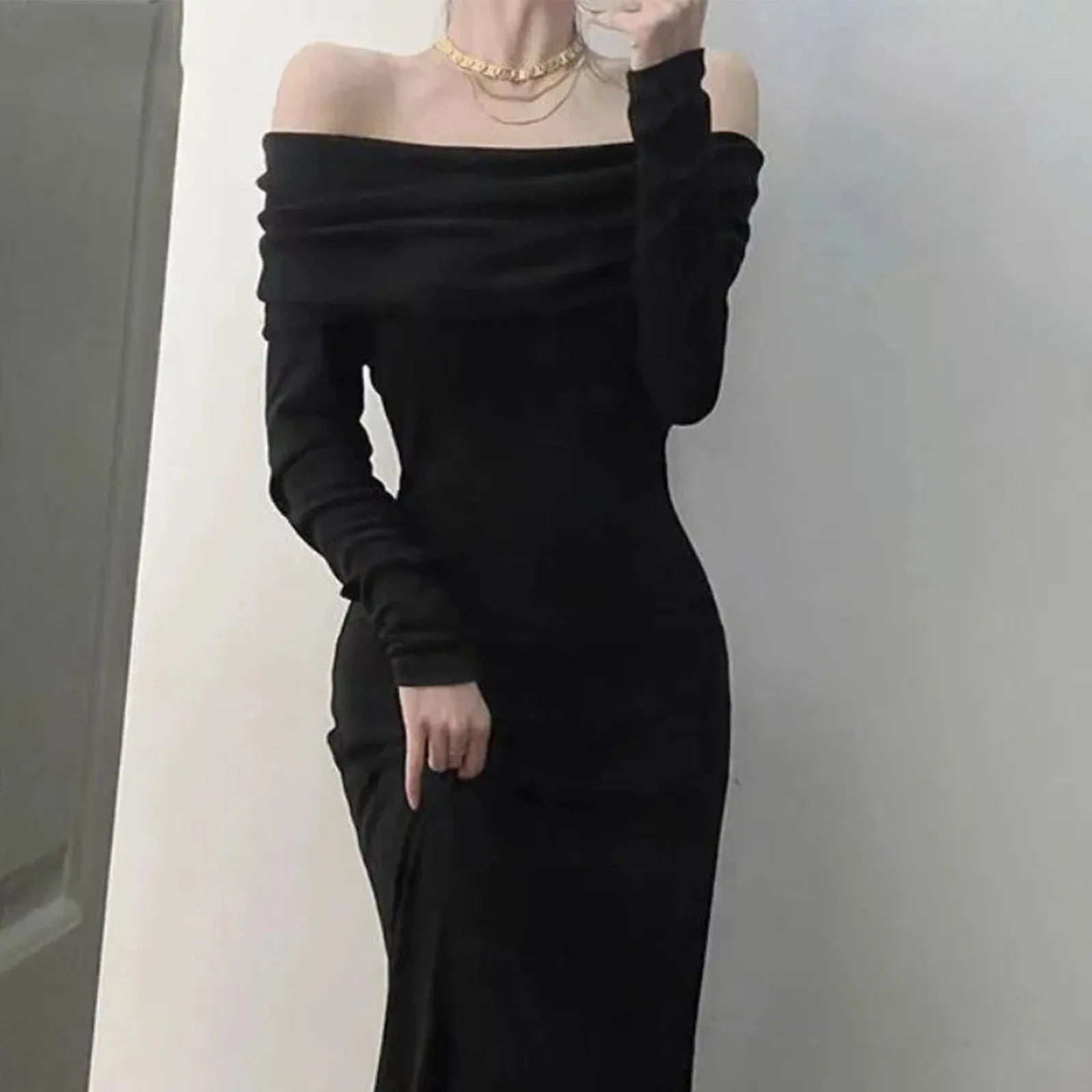 Elegant Off Shoulder Maxi Sweater Dress