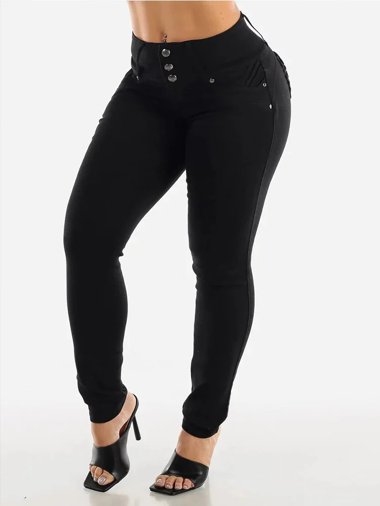 classic front button pocket stretch women's jeans
