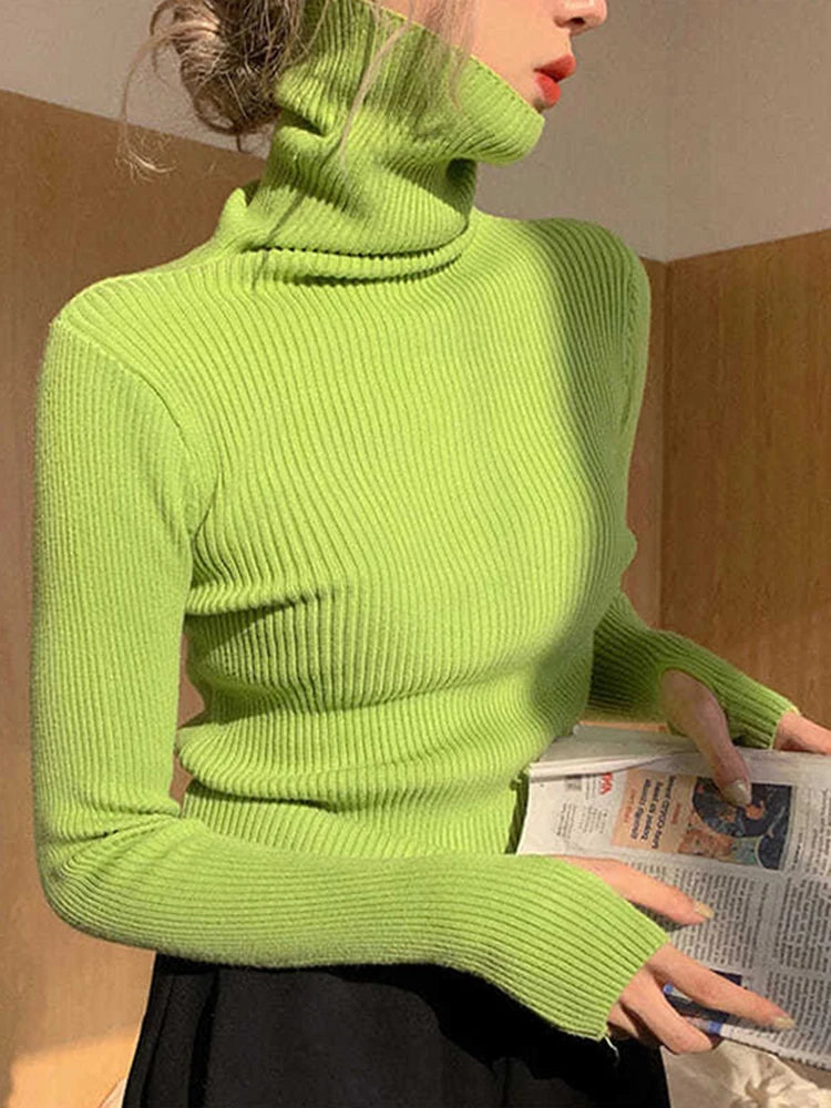 Knitted Turtleneck Sweater Winter Solid Color