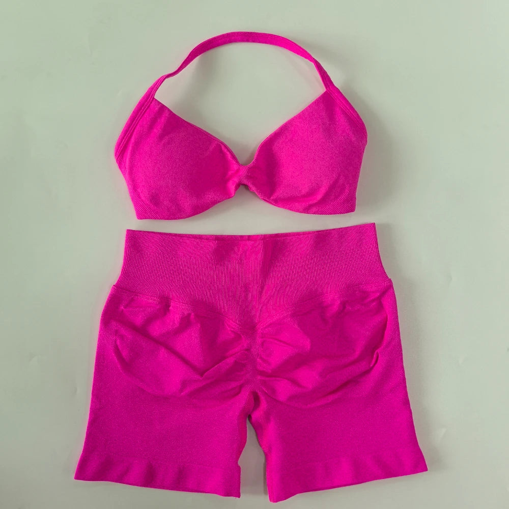 NO LOGO 2PCS Gym Set Women Strappy Yoga Bra