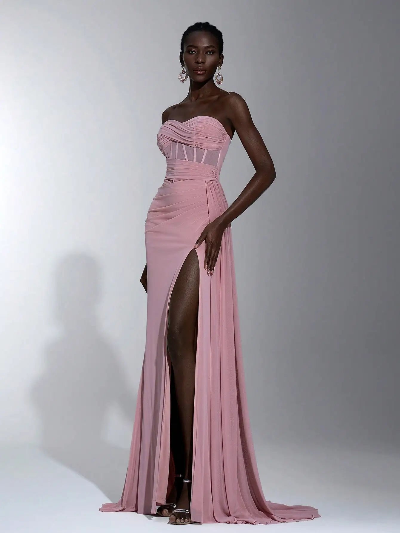 Pink Strapless Maxi Dress with Twisted Bodice
