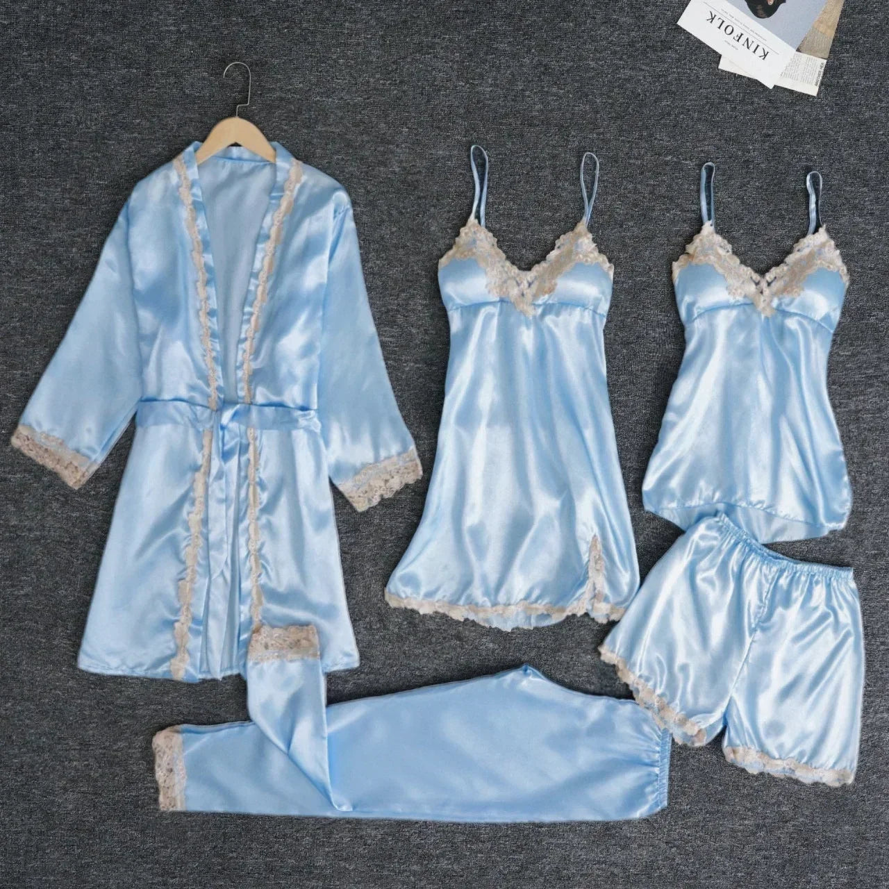 Luxury Satin Pajama Set 5 Pcs