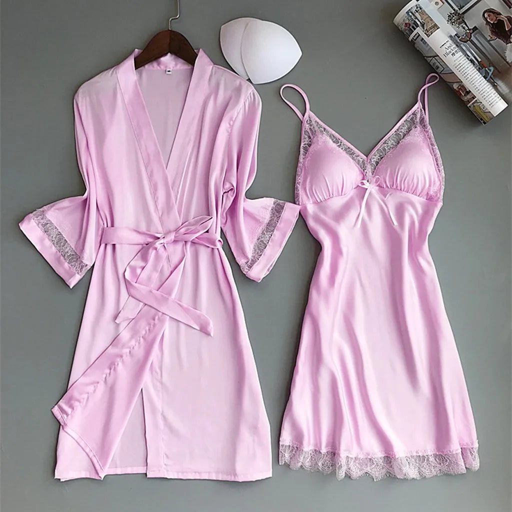 Sexy Lace Satin Nightgown  and Robe