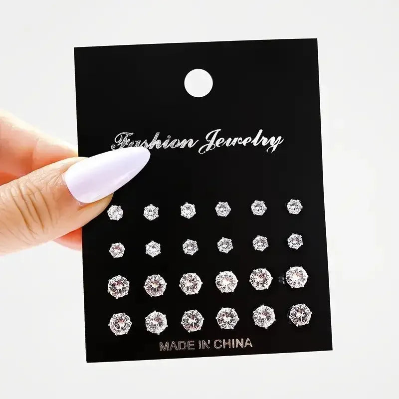 36 Pairs Shiny Zircon Stud Earrings Set for Women Men
