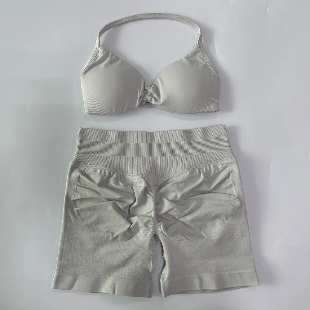 NO LOGO 2PCS Gym Set Women Strappy Yoga Bra