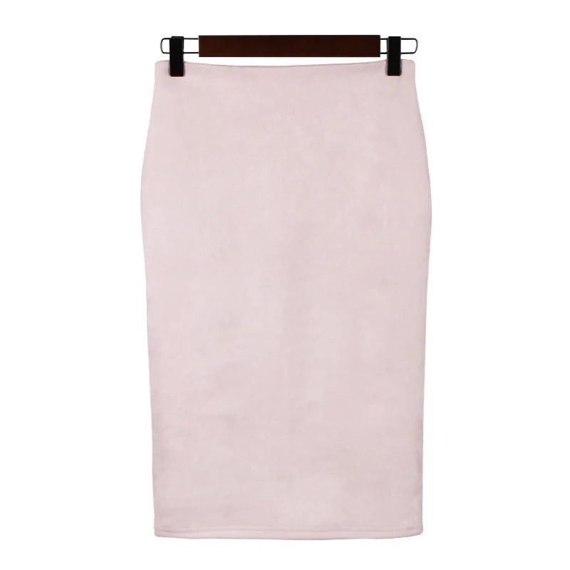 Suede Solid Color Pencil Skirt