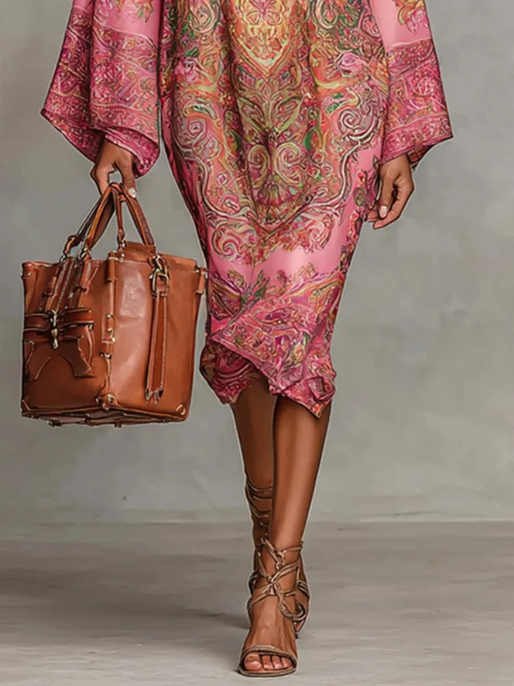 UOOZEE Women's Vintage Elegant Printed High Neck Kaftan Dress