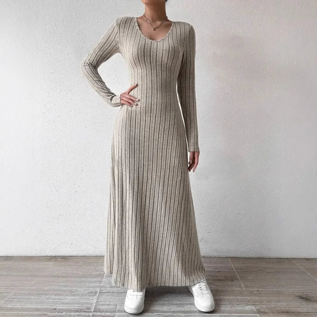 Fashionable Knitted Long Sleeve A- Line Streetwear Dress