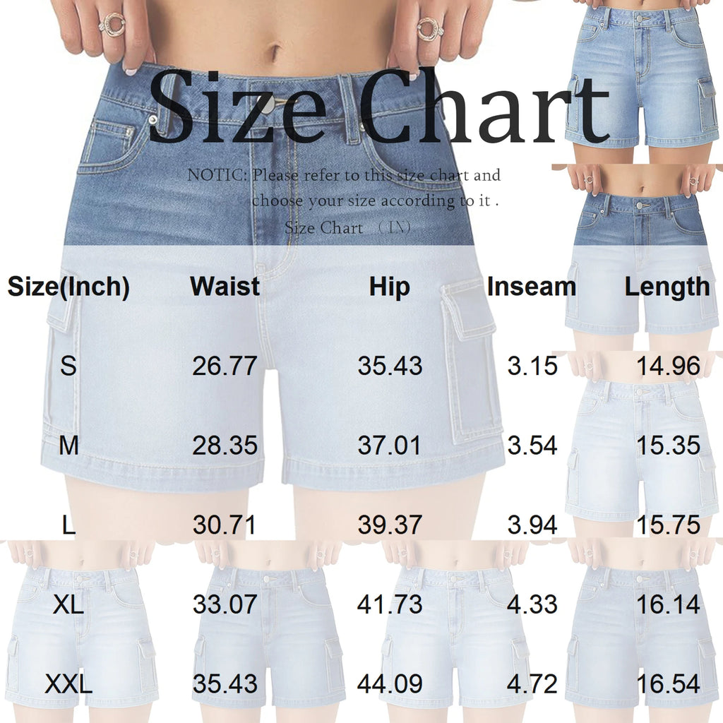 Solid Color Women's  Slim Cargo Denim Shorts