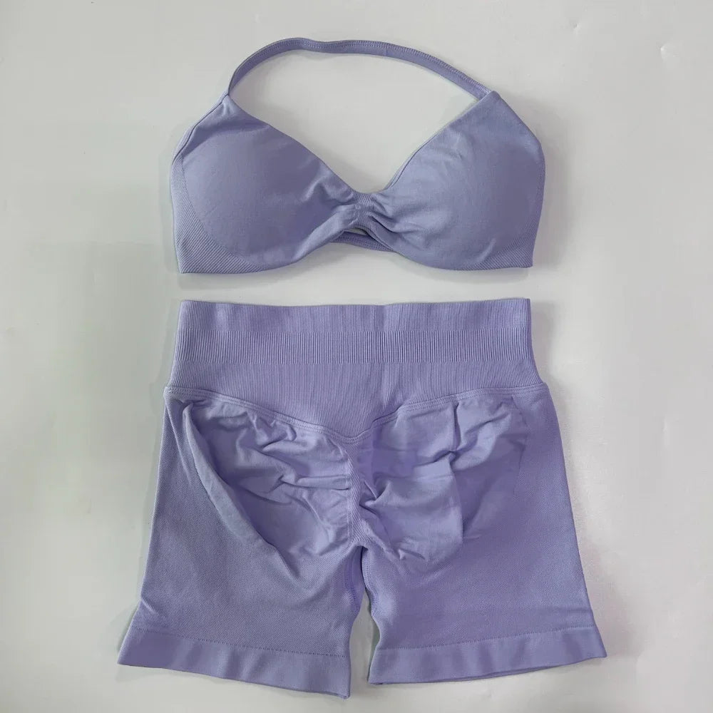 NO LOGO 2PCS Gym Set Women Strappy Yoga Bra