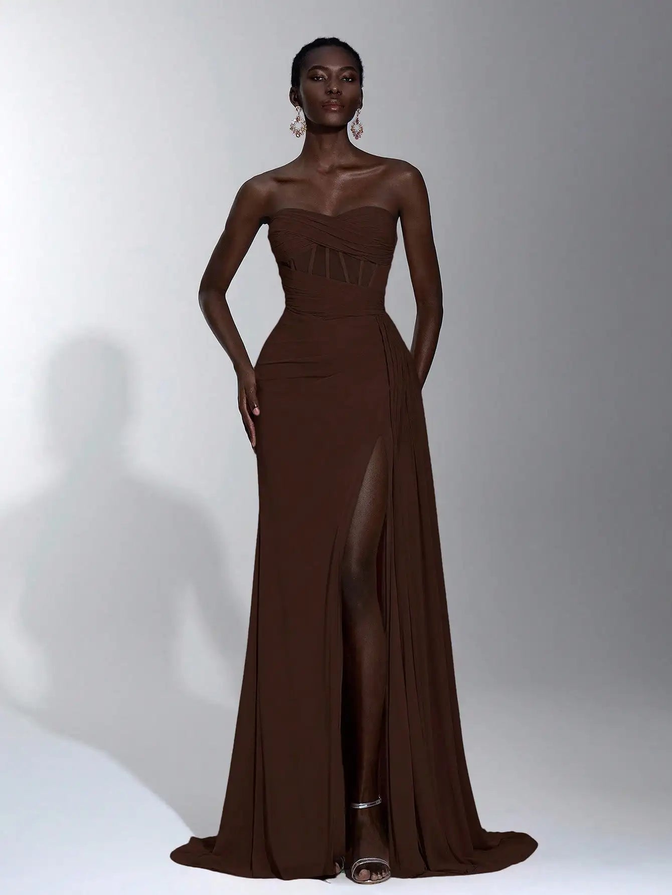 Pink Strapless Maxi Dress with Twisted Bodice