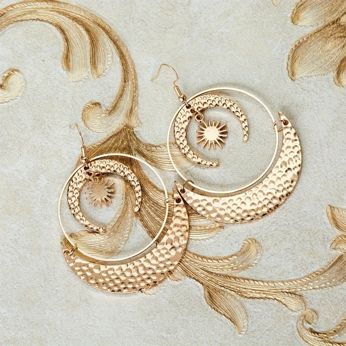 Sun Moon Design Dangle Earrings