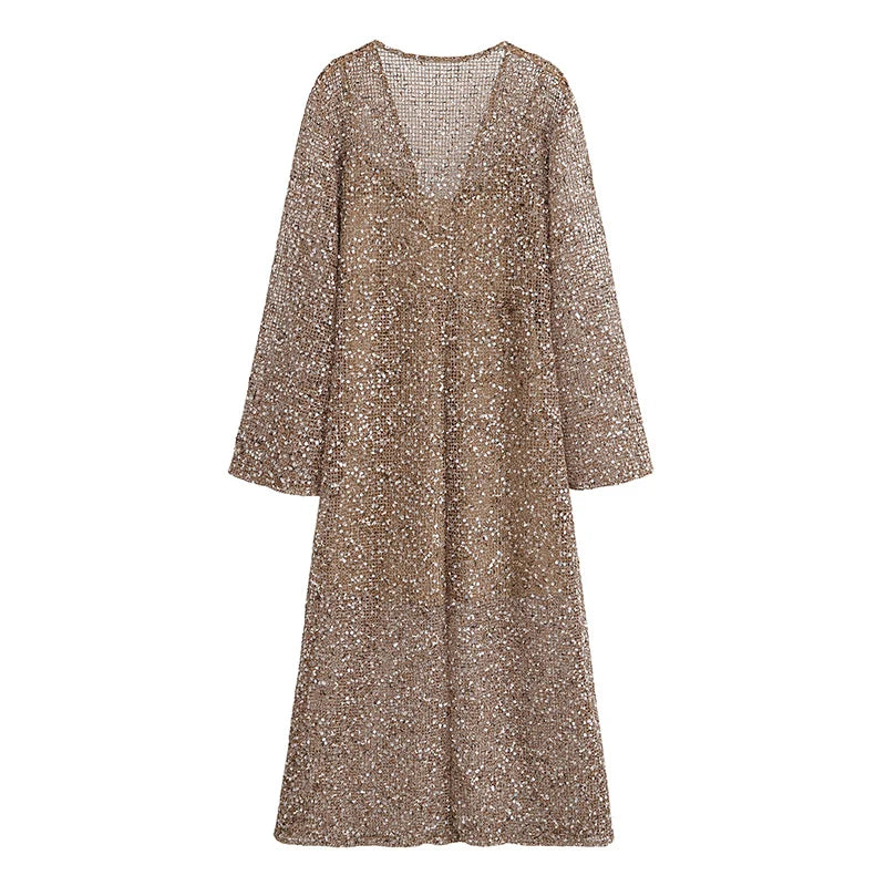 Sexy Sequined Long Pleated Dress