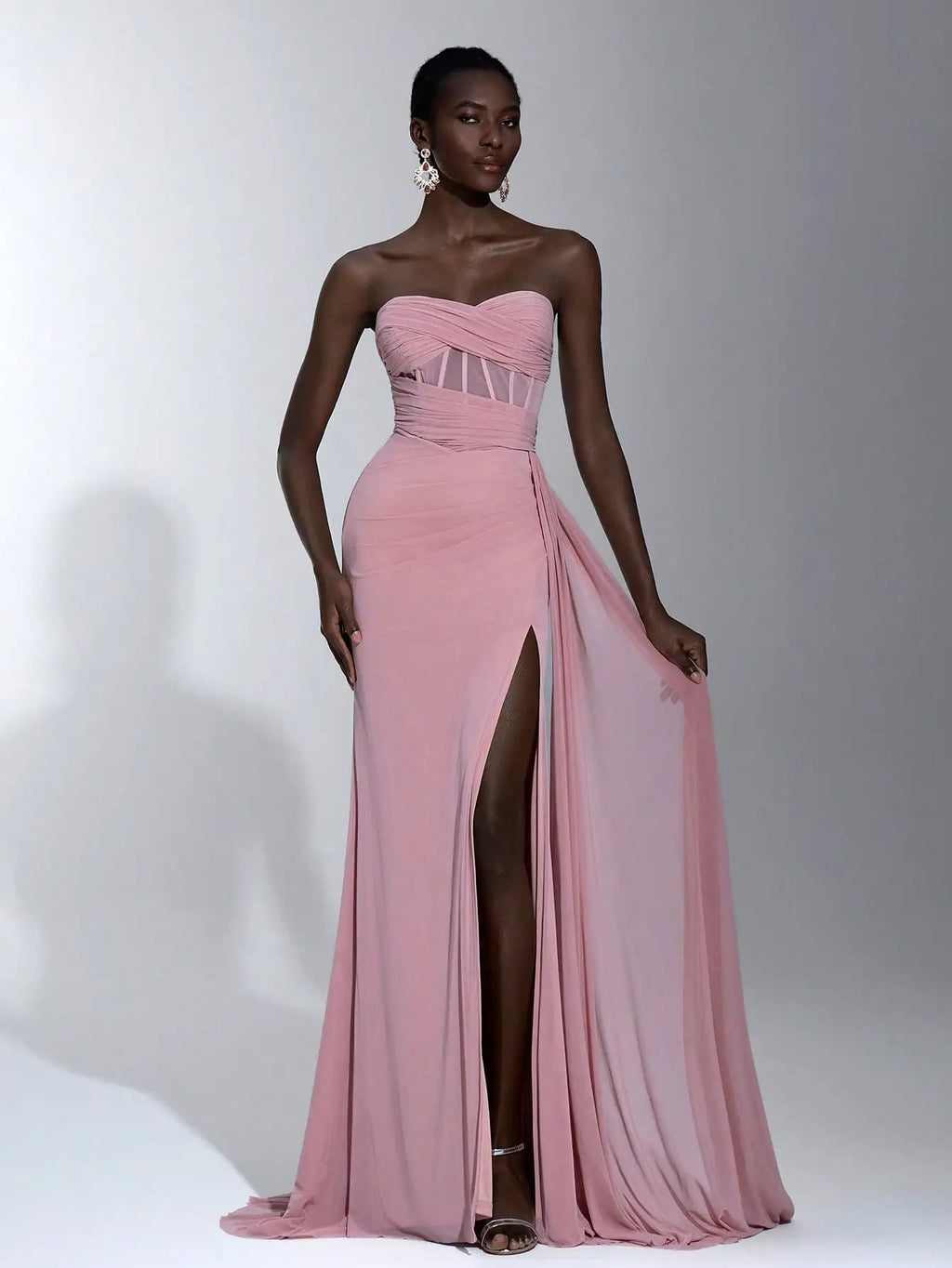 Pink Strapless Maxi Dress with Twisted Bodice