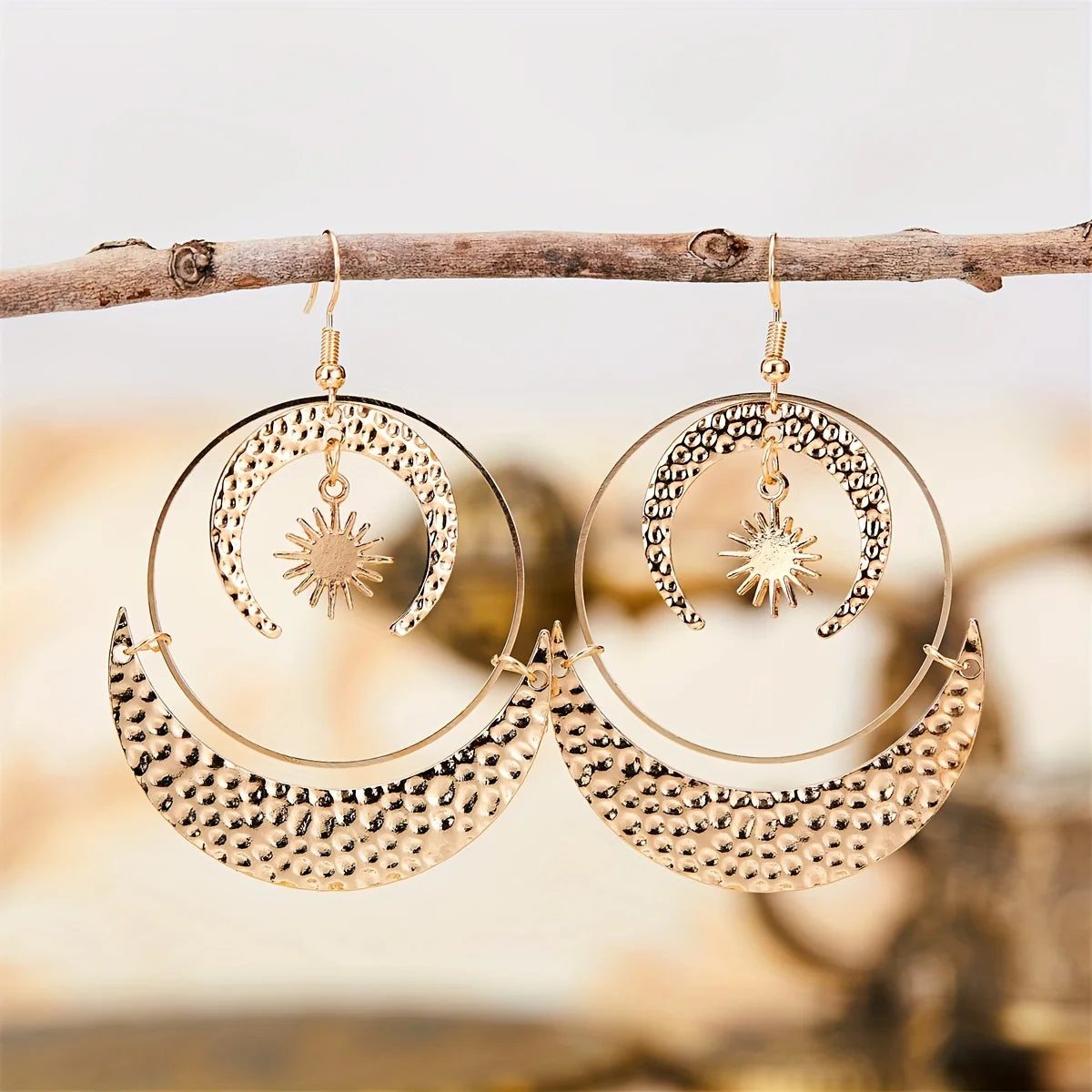 Sun Moon Design Dangle Earrings