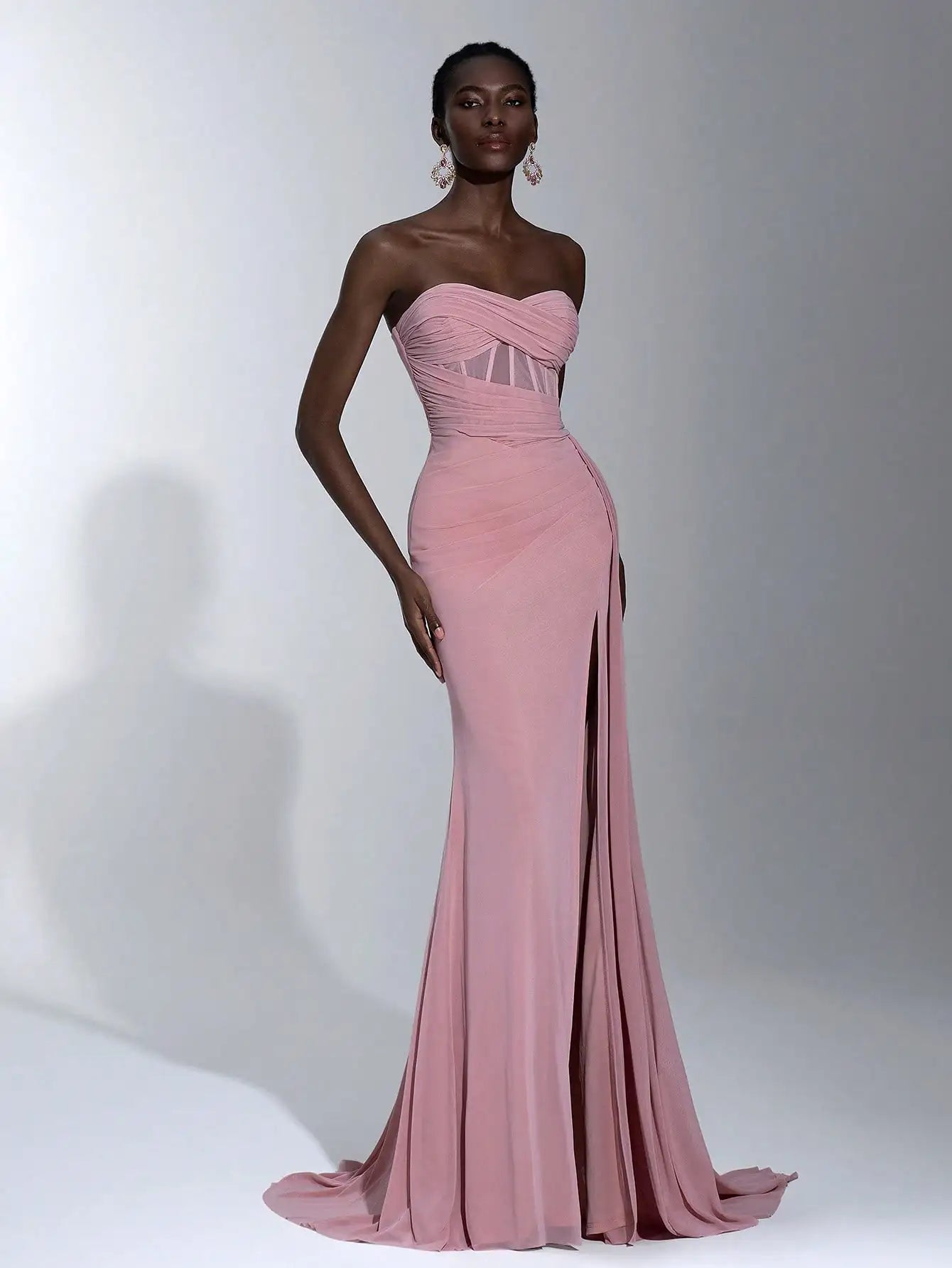 Pink Strapless Maxi Dress with Twisted Bodice