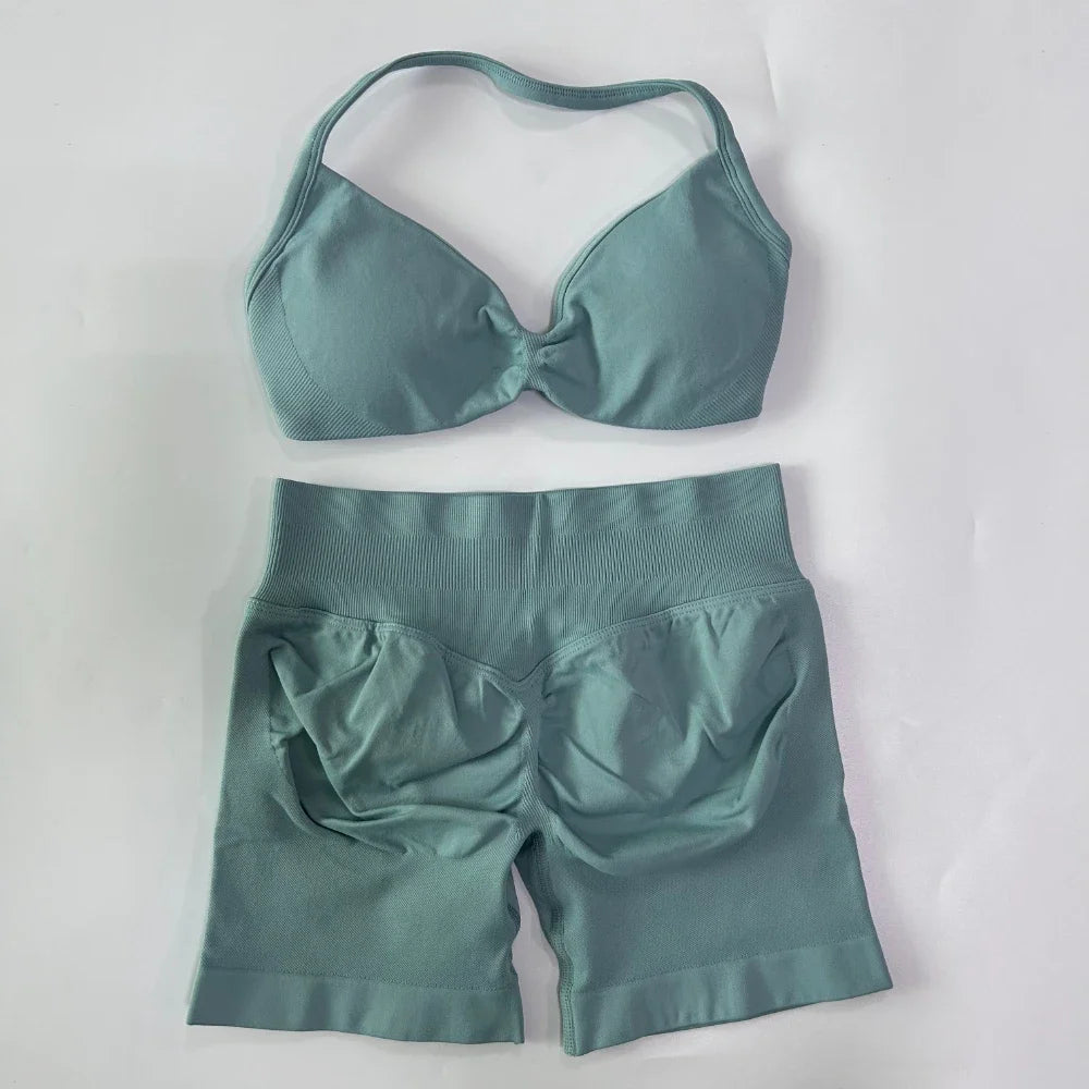 NO LOGO 2PCS Gym Set Women Strappy Yoga Bra