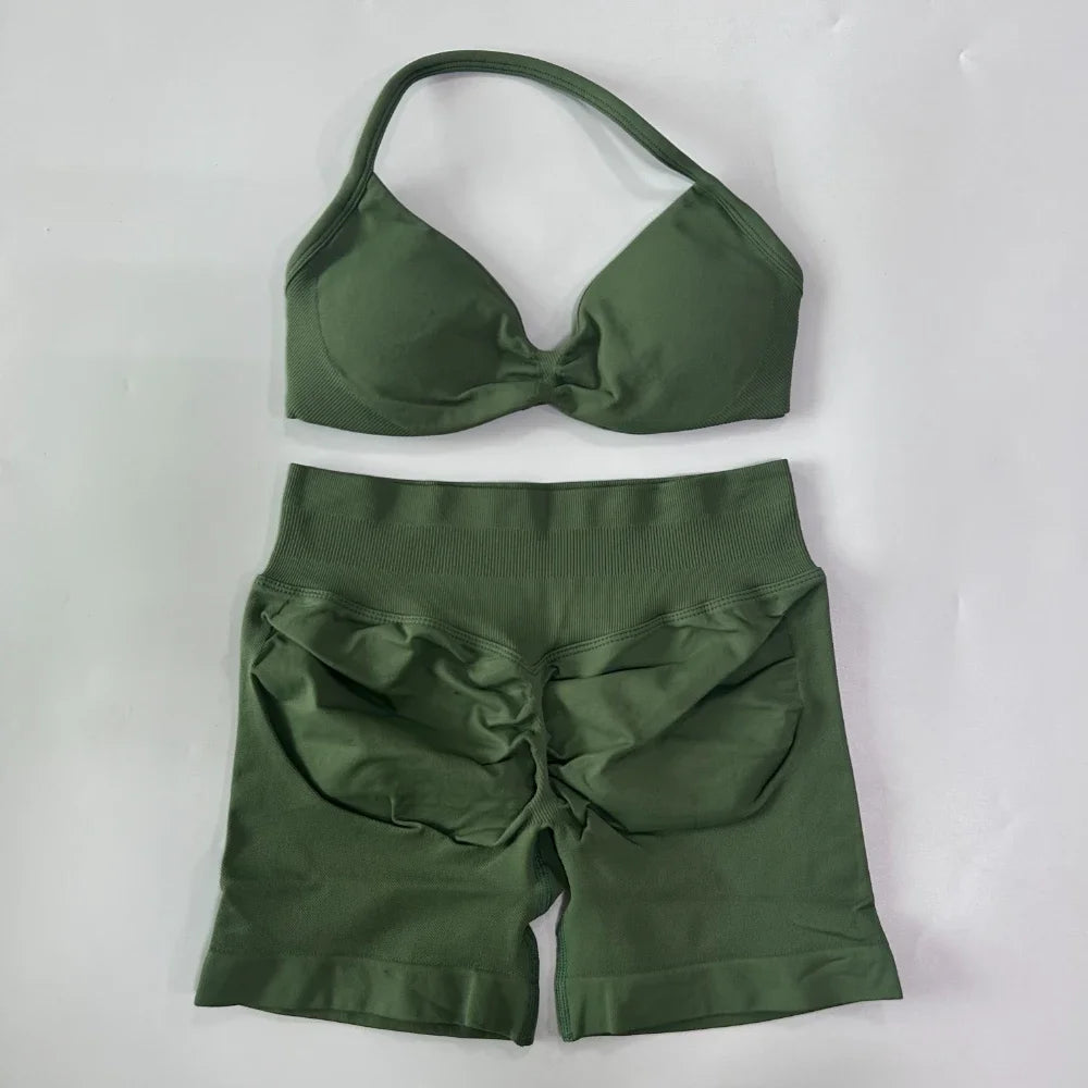 NO LOGO 2PCS Gym Set Women Strappy Yoga Bra